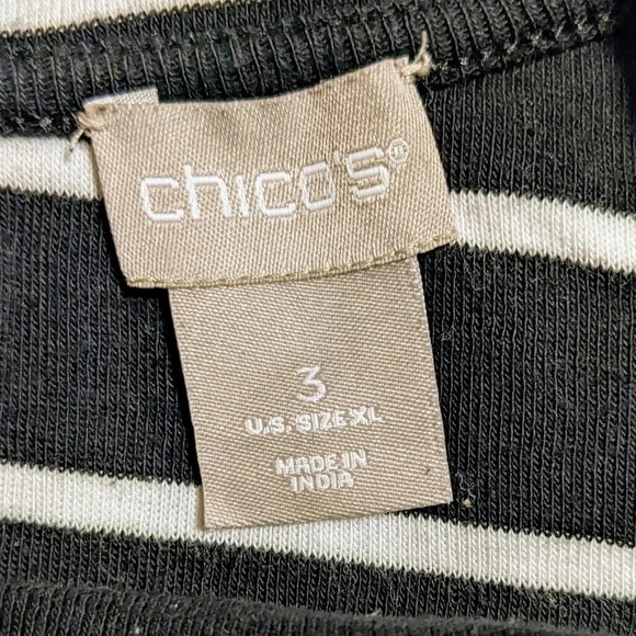 Chicos Convertible Striped Cotton Twist Neck Tee Sz XL 3 Black White 3/4 Sleeve - Picture 6 of 7